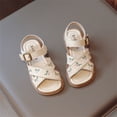 thumbnail image 5 of GiLiling Girls Open-Toe Sandals, Floral Embroidery Adjustable Buckle Ankle Strap, PU Upper Non-Slip TPR Flat Sole, Summer Casual Sandals (White, 10.5-11 Years), 5 of 6