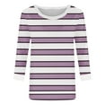 thumbnail image 4 of Fesfesfes Women's Fall T-shirt Contrast Color Three-Quarter Sleeve Round-Neck Straight Hem Tops Pullover Fashion Lightweight Blouses(Purple,M), 4 of 4