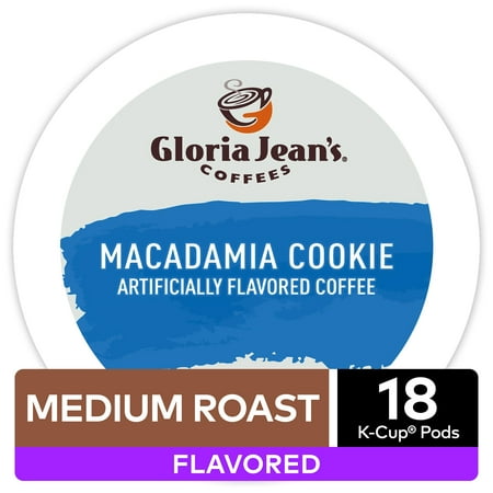 Gloria Jeans Coffees Macadamia Cookie Flavored Coffee, Keurig K-Cup Pods, Medium Roast, 18 Count