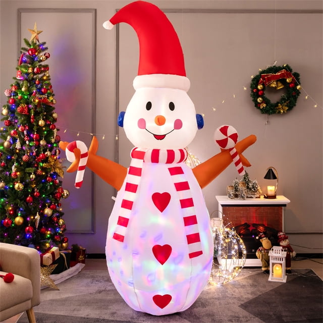 Costway Muñeco de Nieve Hinchable Decoración de Navidad con Luz Giratoria y Luces LED para Interior Exterior Patio Jardín