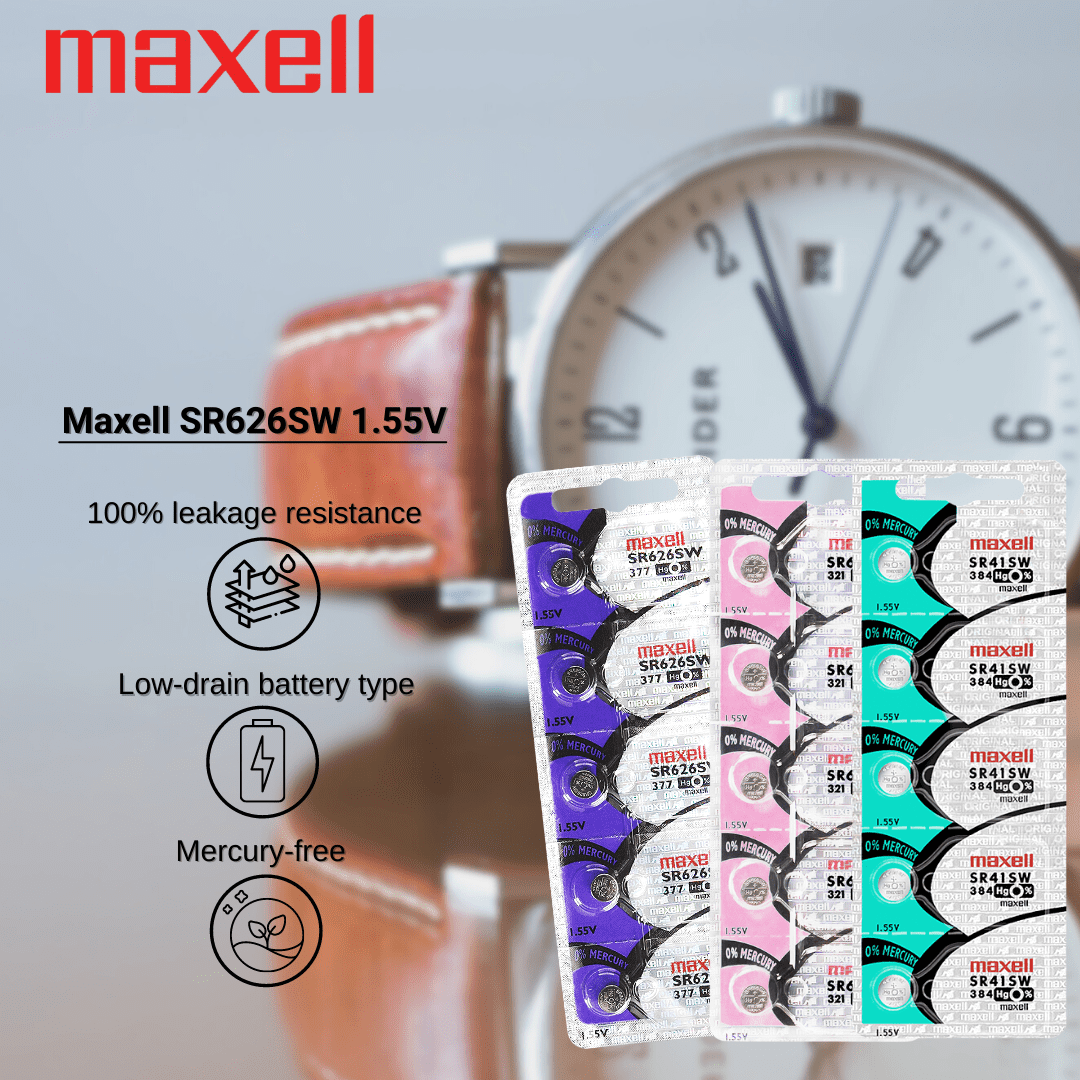 One (1) x Maxell 377 SR626SW SB-AW Silver Oxide Watch