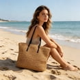 thumbnail image 4 of Linnome Large Hollow Woven Straw Tote Bag Wide Leather Shoulder Straps Summer Beach Vacation Shoulder Handbag for Daily Shopping Travel Outdoor Small Item Storage, 4 of 6