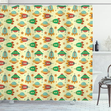 Ambesonne Spaceship Shower Curtain, Rockets in Universe, 69"Wx75"L, Multicolor