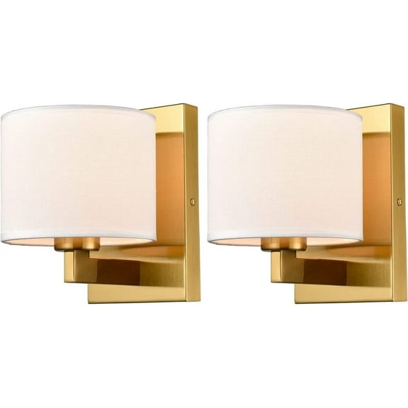 Claxy Brass Gold Wall Sconces with Drum Linen Shade Set of 2