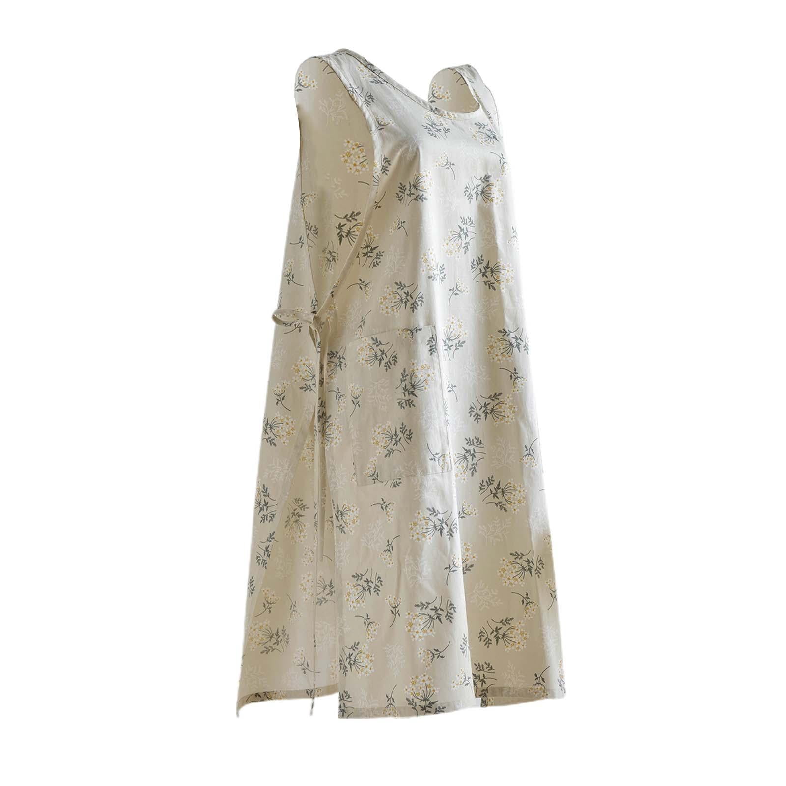 Fiocias Apron Waterproof Kitchen Apron with 2 Pockets Bib Apron Cooking Apron Work Apron Floral White