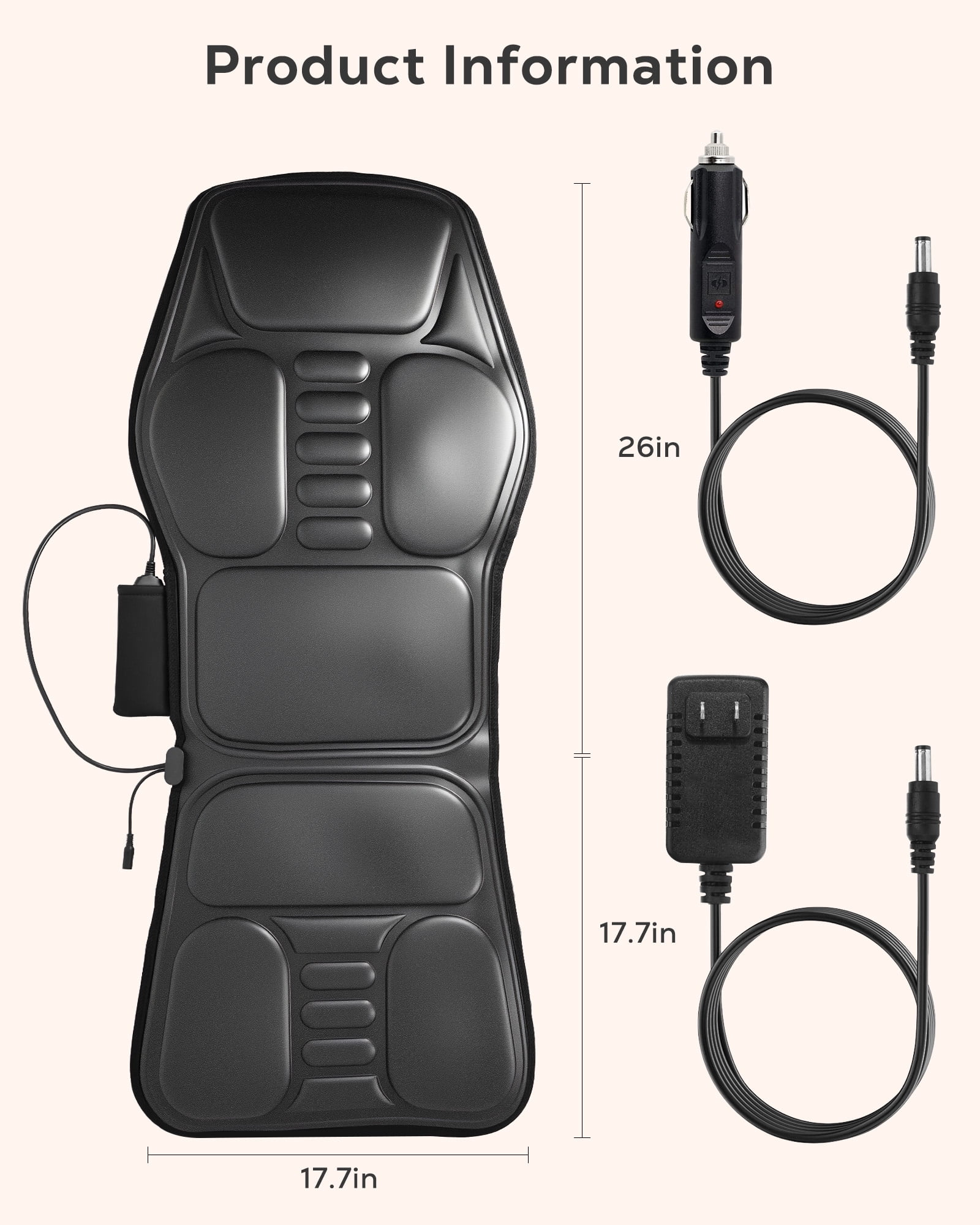 BOKYAN Back Massager, Electric Full Body Massager with Heat, Seat Cushion Massager Vibration Chair Pad for Home Car, Gifts