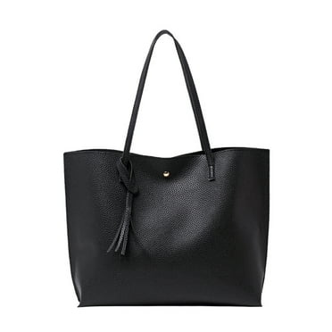 Black Large Capacity Women's Tote Bag - Black, Simple & Trendy PU Leather Handbag, Practical Design, Ideal Shoulder Bag, One Size, Color