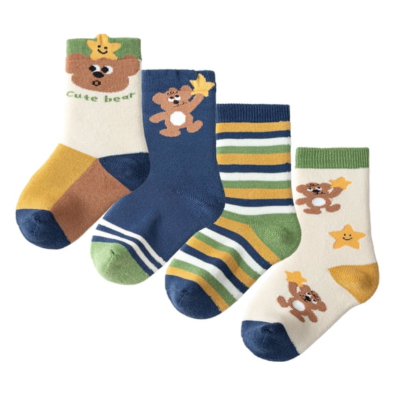 Balabala 4-Pack Toddler Crew Socks, Boys & Girls Cotton Jacquard Socks, All-Season Wear, Cozy Mid-Thick House Socks for Baby Infant Kids (3 Months–7 Years)