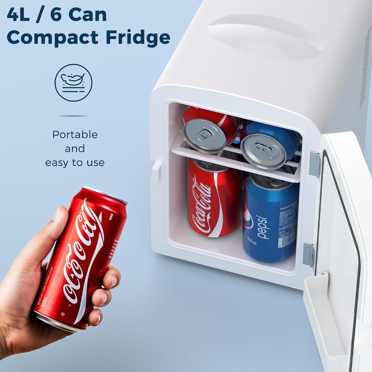 Compact Refrigerator Portable  Fridge Skin Care 4L Capacity Magnetic Brushed Stainless Steel Door White for Bedroom Car Office Dorm