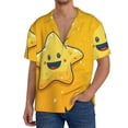 thumbnail image 1 of Balery Happy Cartoon Star Camisa Casual de Manga Corta con Botones para Hombre, Texturizada, Estilo Cubano, para Playa, Verano-XX-Large, 1 of 5