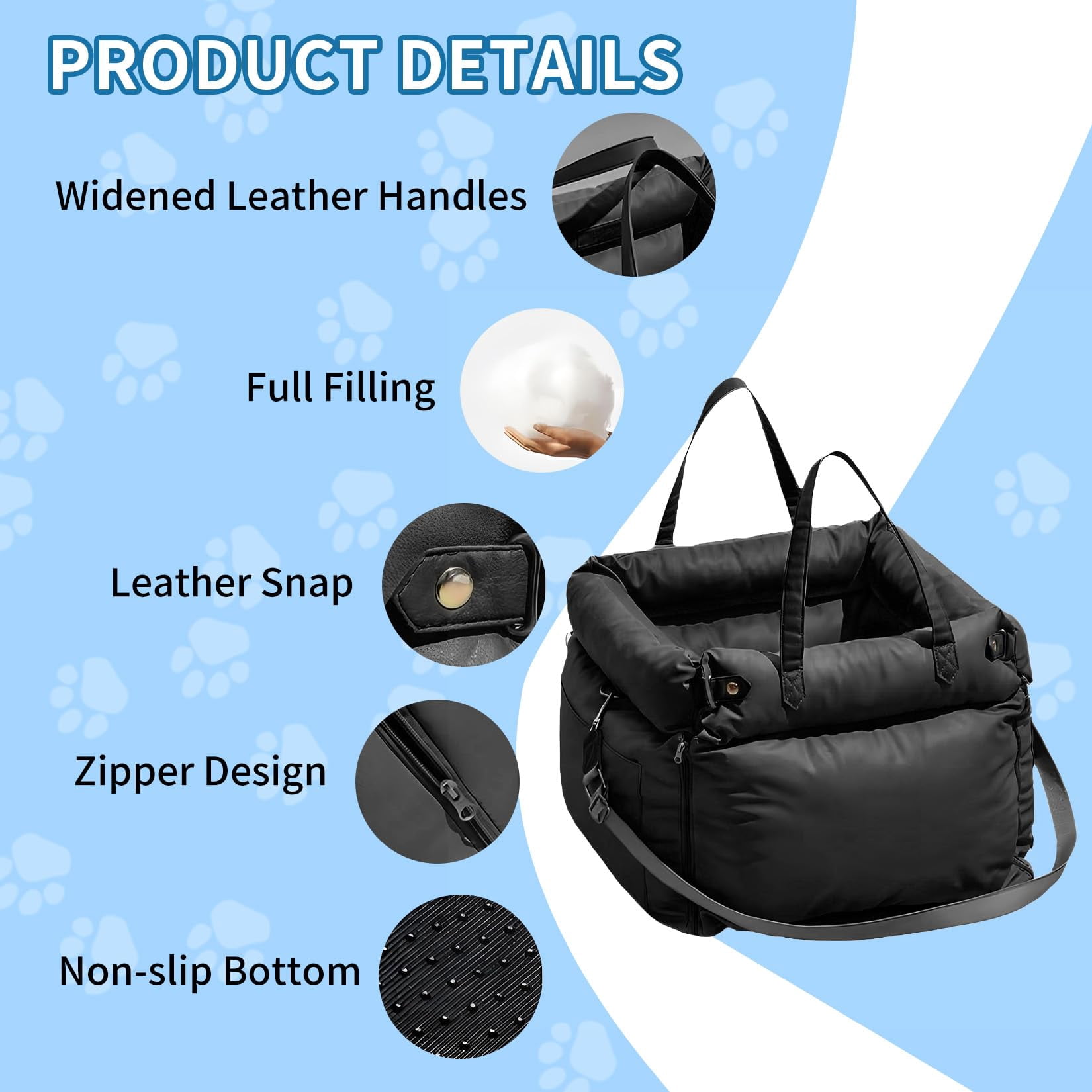 Dog Booster Car Seat, Waterproof PU Leather Upholstered Cat Bed for Car with Storage Pockets, Portable Pet Seat, Bite-Resistant, Perfect for Travel and Home