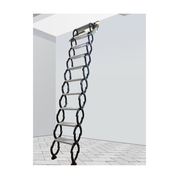 Narrow Wall Mounted Loft Ladder Folding Attic Stairs 8.2ft-9.8ft 10 2 Steps Al-Mg Alloy Black