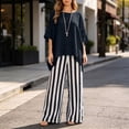 thumbnail image 2 of AHTJRT Women's Lounge 2 Piece Outfits Loose Fit Tunic Tops and Flowy Striped Wide Leg Pants Set Summer Beach Vacation Everday Wear Outfits Black XXL, 2 of 7