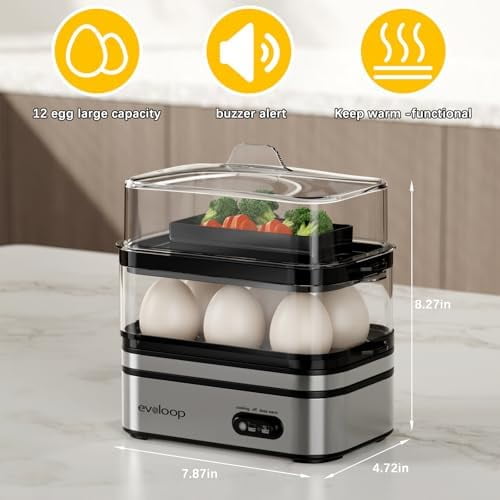 Rapid Egg Cooker Electric 12 Eggs Capacity, Soft, Medium, Hard Boiled, Poached, Omelet Maker Egg Poacher & Vegetable Steamer, BPA Free Tray$$Home Decor, Kitchen, & Other