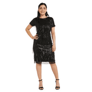 R&M Richards Women's One Piece Short Sequin Shimmy Dress - Petite