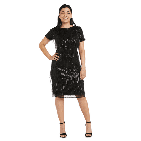 R&M Richards Women's One Piece Short Sequin Shimmy Dress - Petite