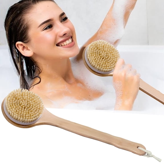 Curated Selection Shiogb Body Exfoliating Brush Natural Wild Boar Brush for Dry Skin Back Scrubber for Shower for Men and Women, Boar Bristle Bath Brush, A