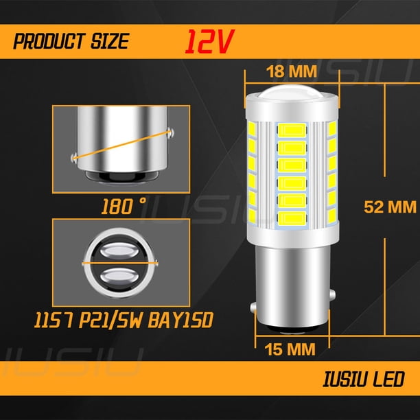 IUSIU Nuevo 12V 24V 1157 Luz De Freno 1156 LED T20 7440 7443 W21W P21W BA15S BAY15D W21 5W P21 5W Coche Motocicleta Cola De Giro Parque Bombilla De Respaldo Lámpara De Marcha Atrás 33SMD 18SMD 5630 DR huangjie unisex