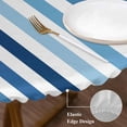 thumbnail image 3 of Blue Stripe Round Tablecloth, Fitted Table Cover with Elastic for 45"-54" Round Tables, Ombre Geometric Farmhouse Vertical Striped Table Cloth Outdoor Indoor Dinning Party Waterproof Tablecloths, 3 of 7