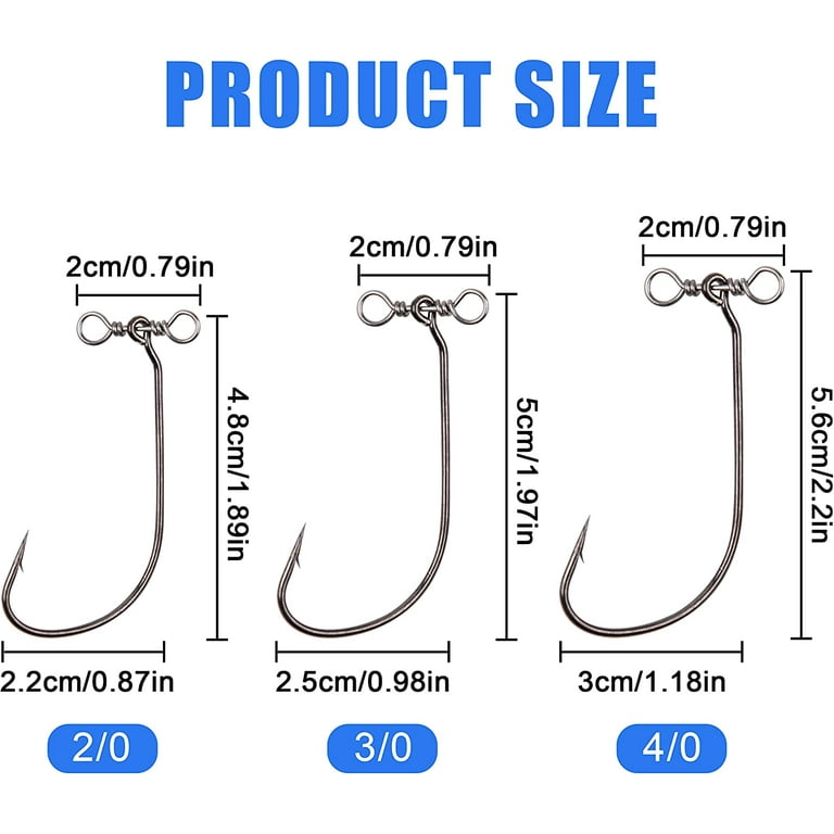 50pcs Drop Shot Swimbait Hooks in-line Drop Shot Rig Hooks Swivel Soft  Plastic Worm Hooks for Bass Perch 2/0,3/0,4/0 