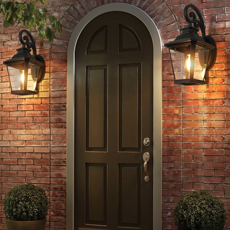 14" Outdoor Wall Lanterns 2-Pack, Vintage Black Exterior Light Fixtures with Clear Glass, Waterproof Wall Sconces for Porch, Patio, Garden, or Doorway (E26 Bulbs Not Included)