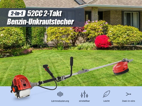 Floseru 52CC Gas Power String Trimmer Cordless, 2 in 1 Multifunction Petrol Hedge Trimmer, Gas Lawn Mower Brush Cutter, 2-Stroke Weed Wacker, for Lawn, Garden, etc