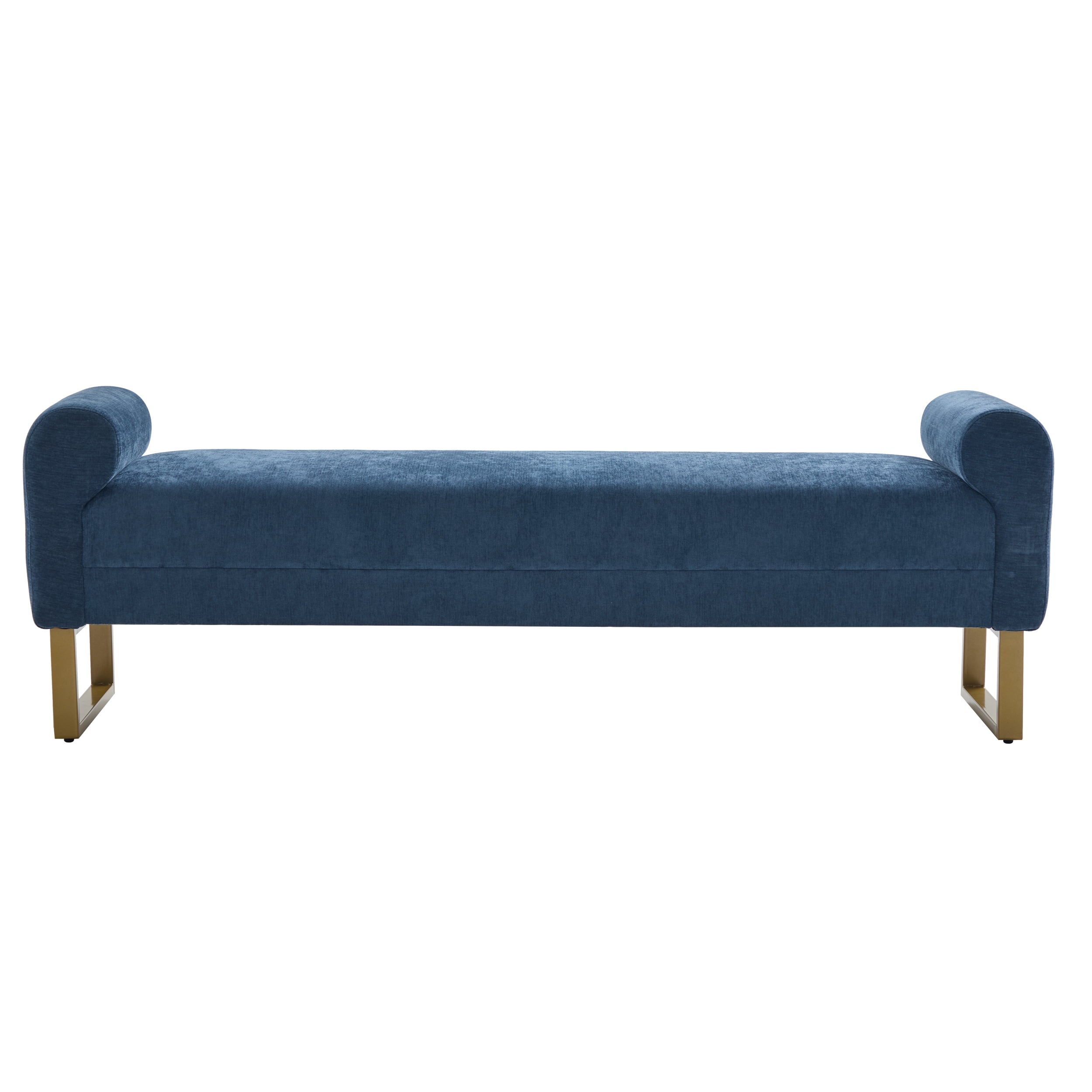 Ottoman Bench 65.4 Inch, Chenille Upholstered Bench with Gold Metal Legs, End of Bed Bench for Bedroom and Living Room, Blue