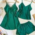 thumbnail image 2 of SwiftWear Women's Green Satin Pajama Set -Lace Trim V-Neck Nightdress Matching Cami &Shorts, 3-Piece Summer Cooling Pajamas Sets Sleepwear, 2 of 6