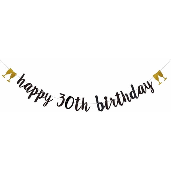 Happy 30th Birthday Banner,Pre-Strung, 30TH Birthday Party Garlands Bunting Sign Photo Props Backgrounds,30 Years Old Birthday Party Decorations Supplies,Letters Black