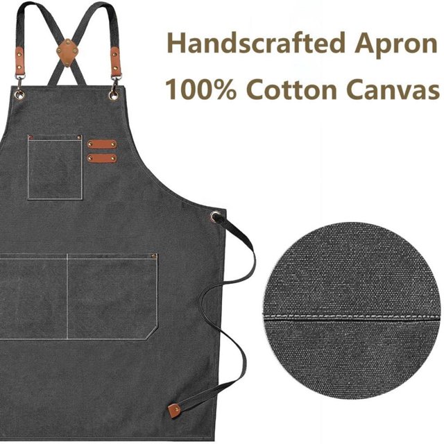 Hbdhejl Chef Aprons For Men Women With Large Pockets Canvas Back Heavy Duty Adjustable Work Apron