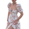 thumbnail image 3 of Floral Dress for Women Short Sleeve Square Neck High Waist Split Long Dress Summer Beachwear, 3 of 6