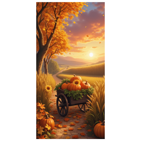 Colorful Leaves Autumn Road Pumpkin Cart Banner for Thanksgiving Celebration Fall Decor Harvest Festival