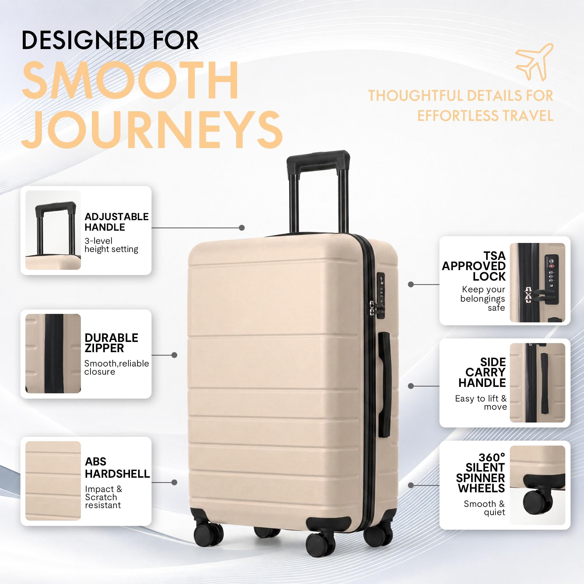 3-Piece ABS Hardshell Luggage Set, Lightweight Scratch-Resistant Suitcases with Silent Spinner Wheels & TSA Lock, Beige