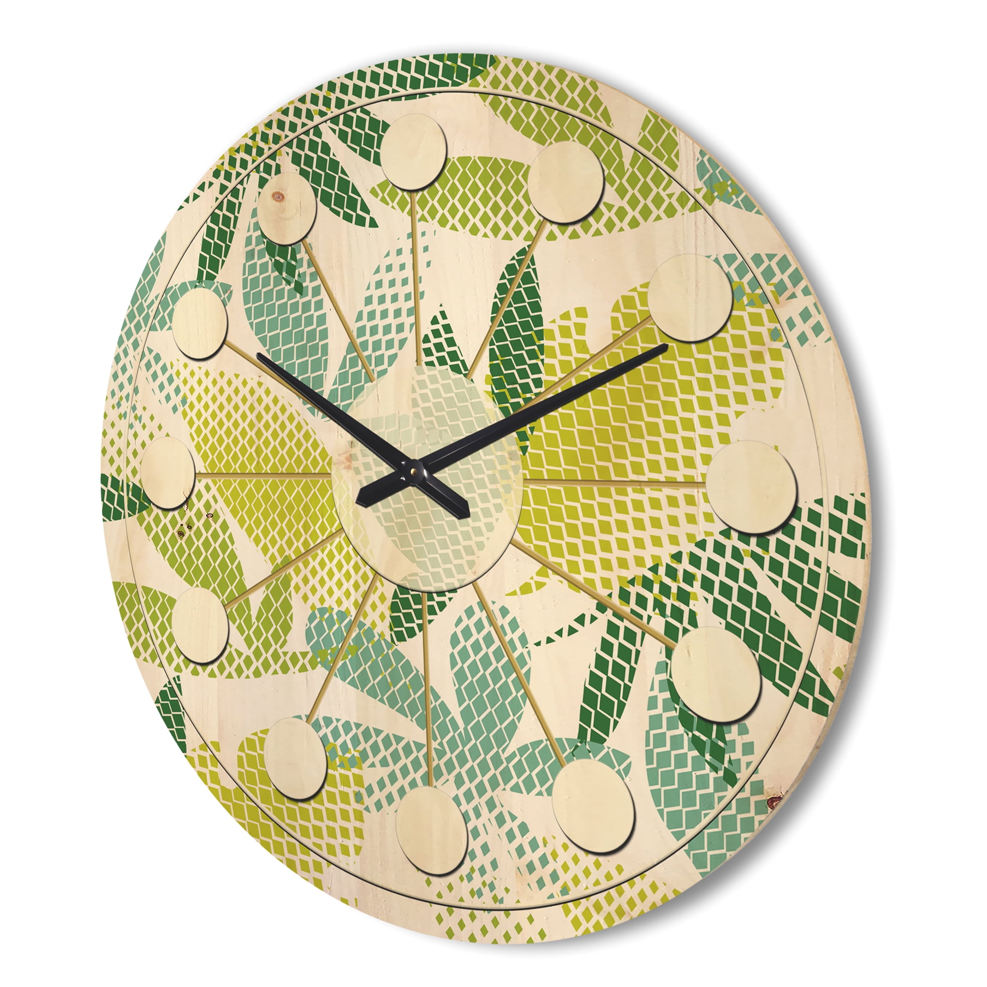 Designart 'Tropical Botanicals On White II' Mid-Century Modern Wood Wall Clock