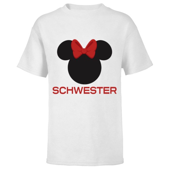 Disney Minnie Mouse Red Bow Icon Schwester Family German- Short Sleeve T-Shirt for Kids - Customized-White