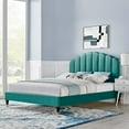 thumbnail image 2 of Platform Bed Frame, Queen Size, Teal Blue, Velvet, Modern Contemporary, Bedroom Master Guest Suite Room, 2 of 5