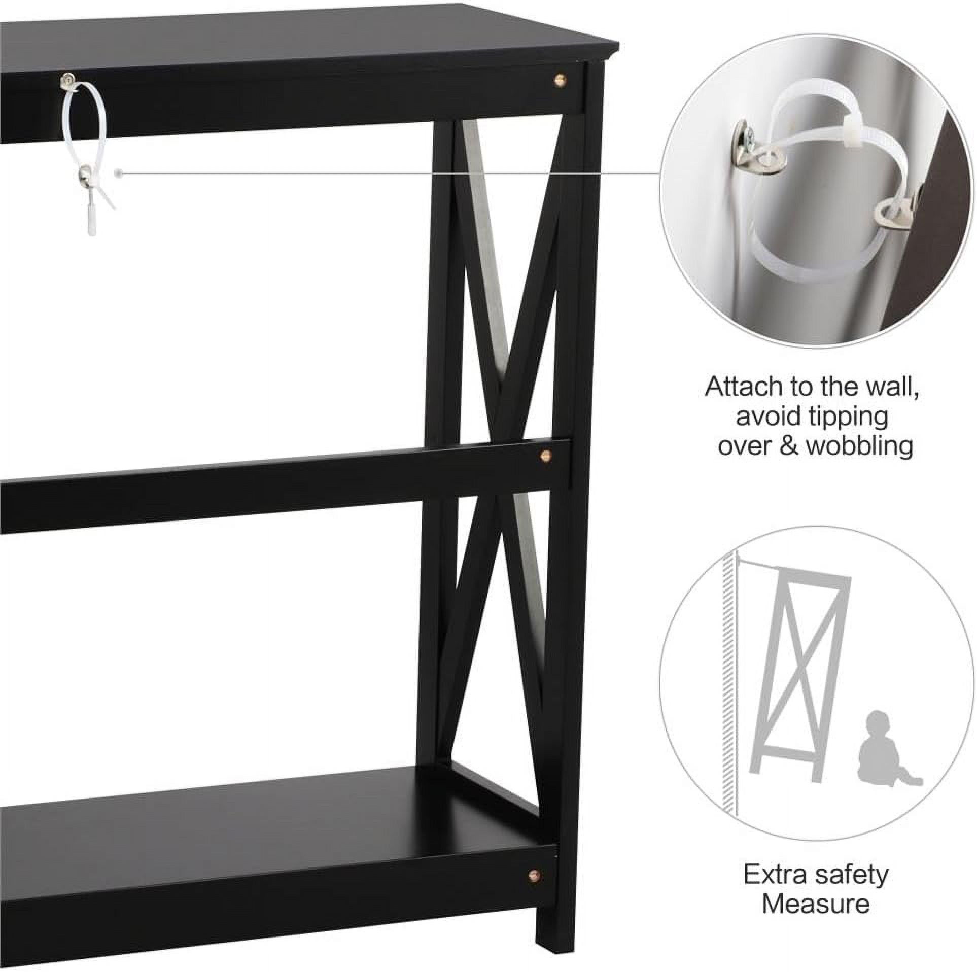 NIUMU Console Table for Entryway, 2 Tier Entryway Table Bookshelf Accent Table w/Storage Shelf Living Room Entry Hall Foyer Table Furniture, Black,X-Design