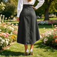 thumbnail image 4 of Women's Asymmetrical Wrap Hem A-Line Denim Skirt Stretch High Waist Elegant Swing Business Casual Jean Skirts, S, 4 of 5