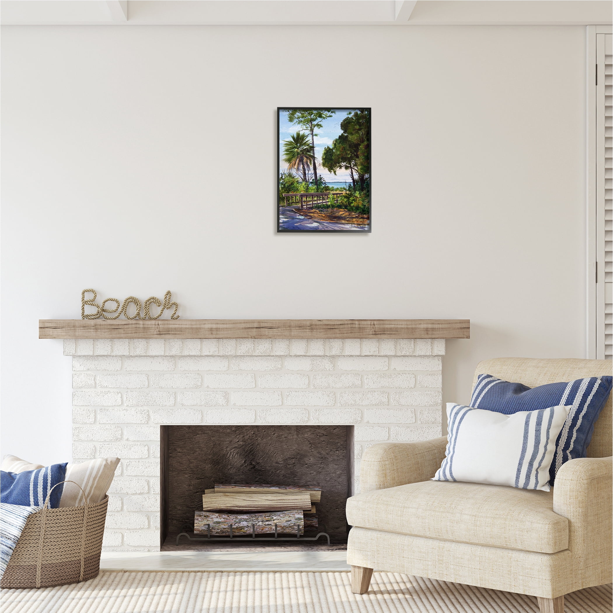 Stupell Industries Tropical Boardwalk Landscape Nature Painting Black Framed Art Print Wall Art, 16 x 20