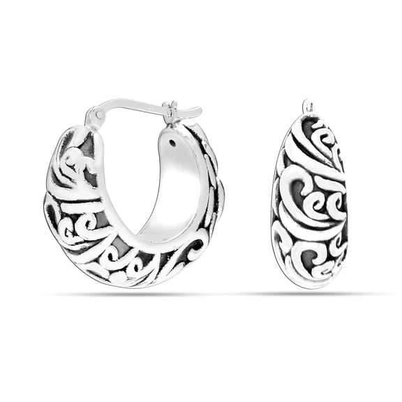 LeCalla 925 Sterling Silver Light-Weight Hypoallergenic Antique Small Hoop Earrings for Women and Teen 25MM