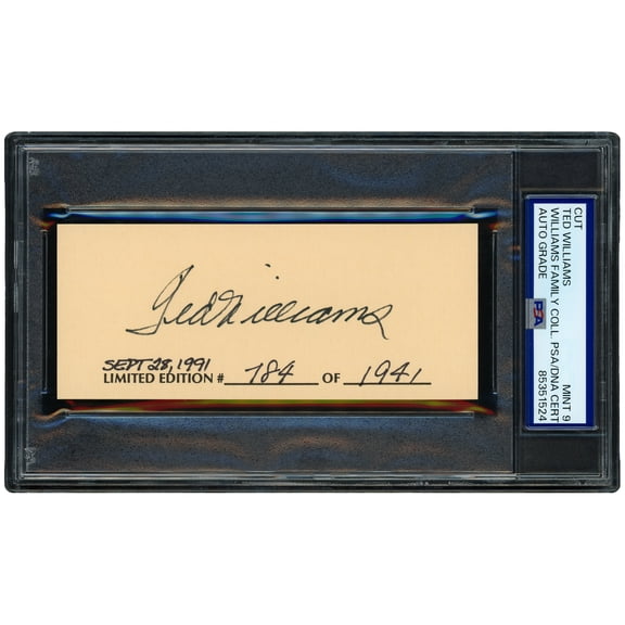 Ted Williams Autographed 2x5 Cut Signature Boston Red Sox Auto Grade Mint 9 LE #/1941 PSA/DNA Stock #256704