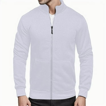 eileial Men's Full Zip Fleece Jacket Lightweight Warm Soft Polar Long Sleeve Jackets with Pockets for Winter Hiking Casual,White L