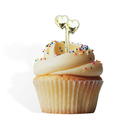 12 Gold Double Hearts Cupcake Cake Picks Weddings Valentines Day Anniversary Birthday