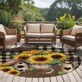 thumbnail image 4 of Round Rug 5Ft Washable Non-Slip, Yellow Sunflowers Circle Area Rugs for Living Room Bedroom, Western Star Brown Farmhouse Plaid Indoor Floor Mats Carpet Runner for Home Decor Aesthetic, 4 of 8