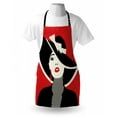 thumbnail image 3 of Girls Apron French Style Icon in Shabby Chic Classical Vintage Hat and Striped Coat Design Print, Unisex Kitchen Bib Apron with Adjustable Neck for Cooking Baking Gardening, Red Black, by Ambesonne, 3 of 3