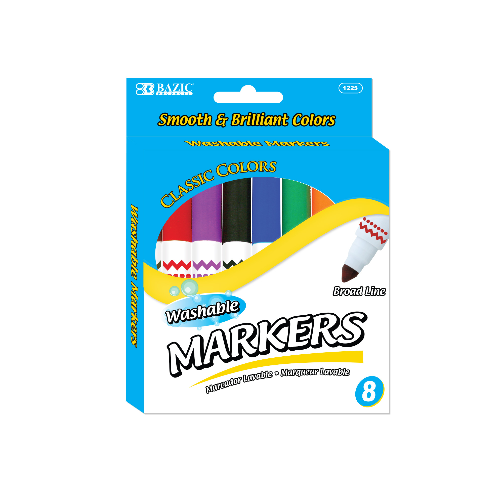 BAZIC Washable Markers Broad Line 8 Color Jumbo Size Coloring Marker