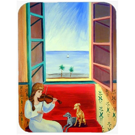 Italian Greyhounds with Mom and Violin Glass Cutting Board - Large, 15 x 12 in.