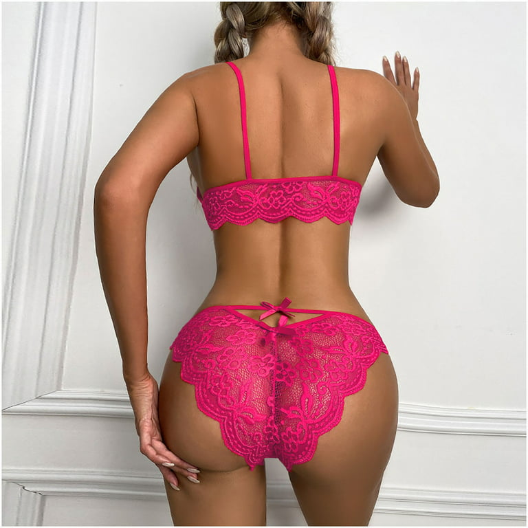 REORIAFEE Women's Sleepwear Babydoll Lingerie Dating Tight Sexy Underwear  Bra Underwire Sexy Underwear Set Pink XL