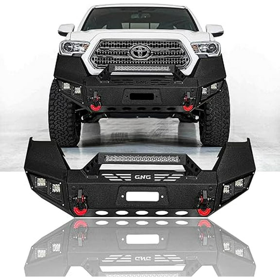 TIOYAR For 2016-2017-2018-2019-2020-2021-2022-2023 Toyota Tacoma Black Texture Steel Front Bumper W/Winch Plate&Lights&D-Rings
