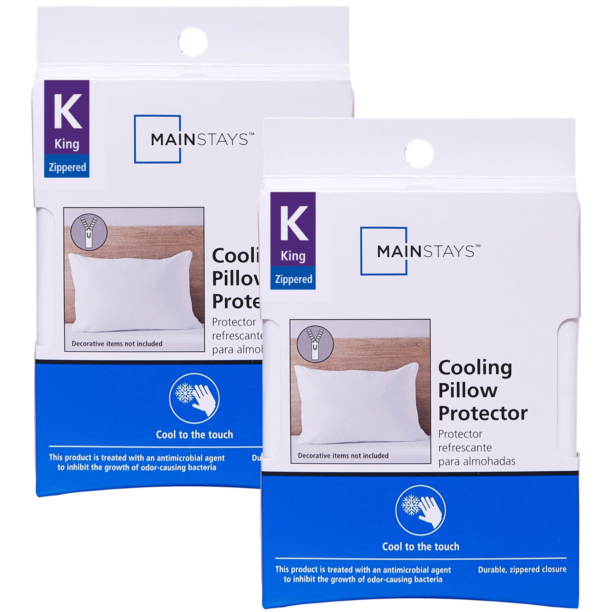 Mainstays Cooling Zippered Pillow Protectors, King, 2 Pack